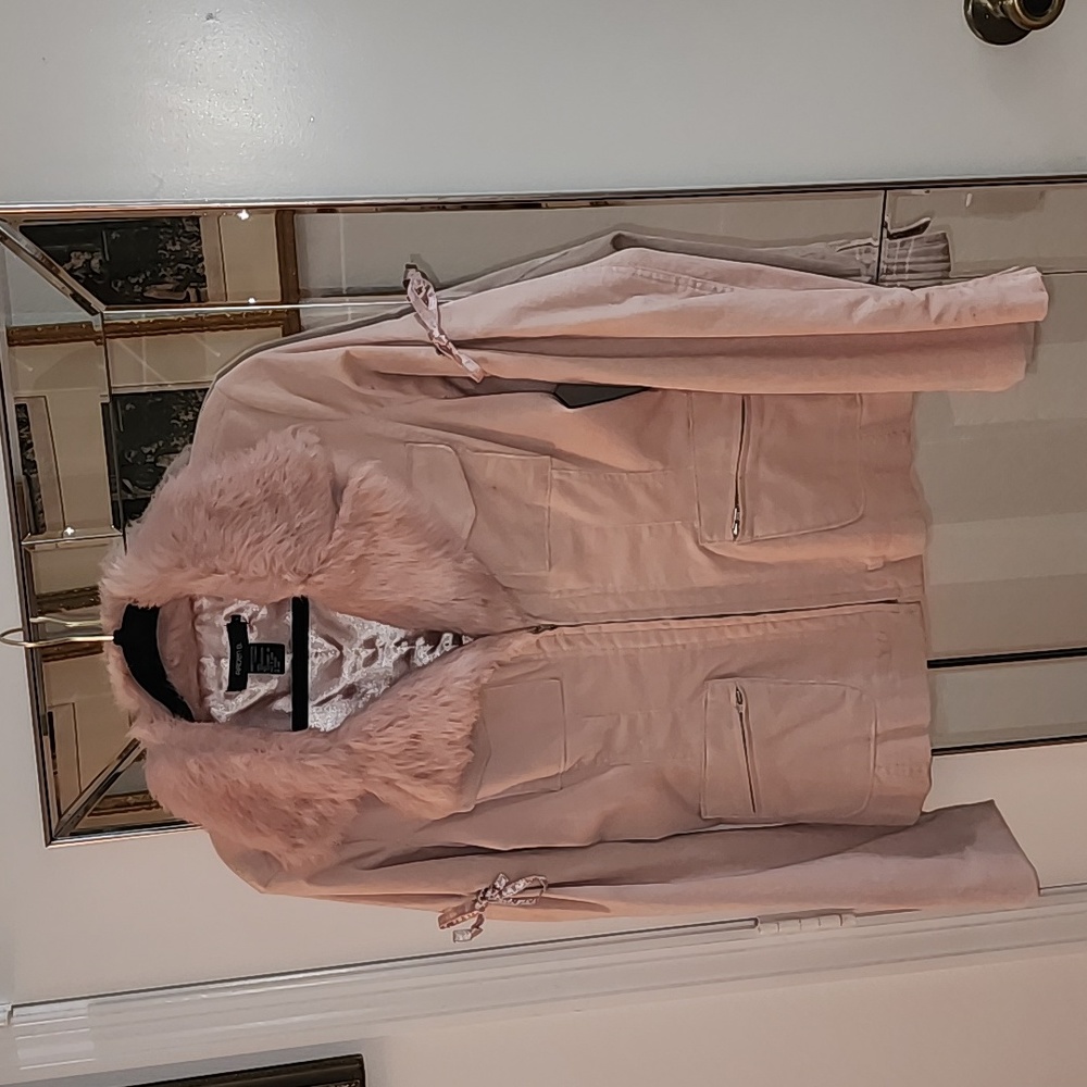 ARDEN B vintage pink corduroy jacket w/rabbit fur collar size Large